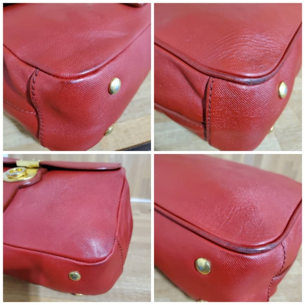 Authentic BURBERRY Trench Calfskin Large DK88 Top Handle Bag Red - Picture 10 of 13